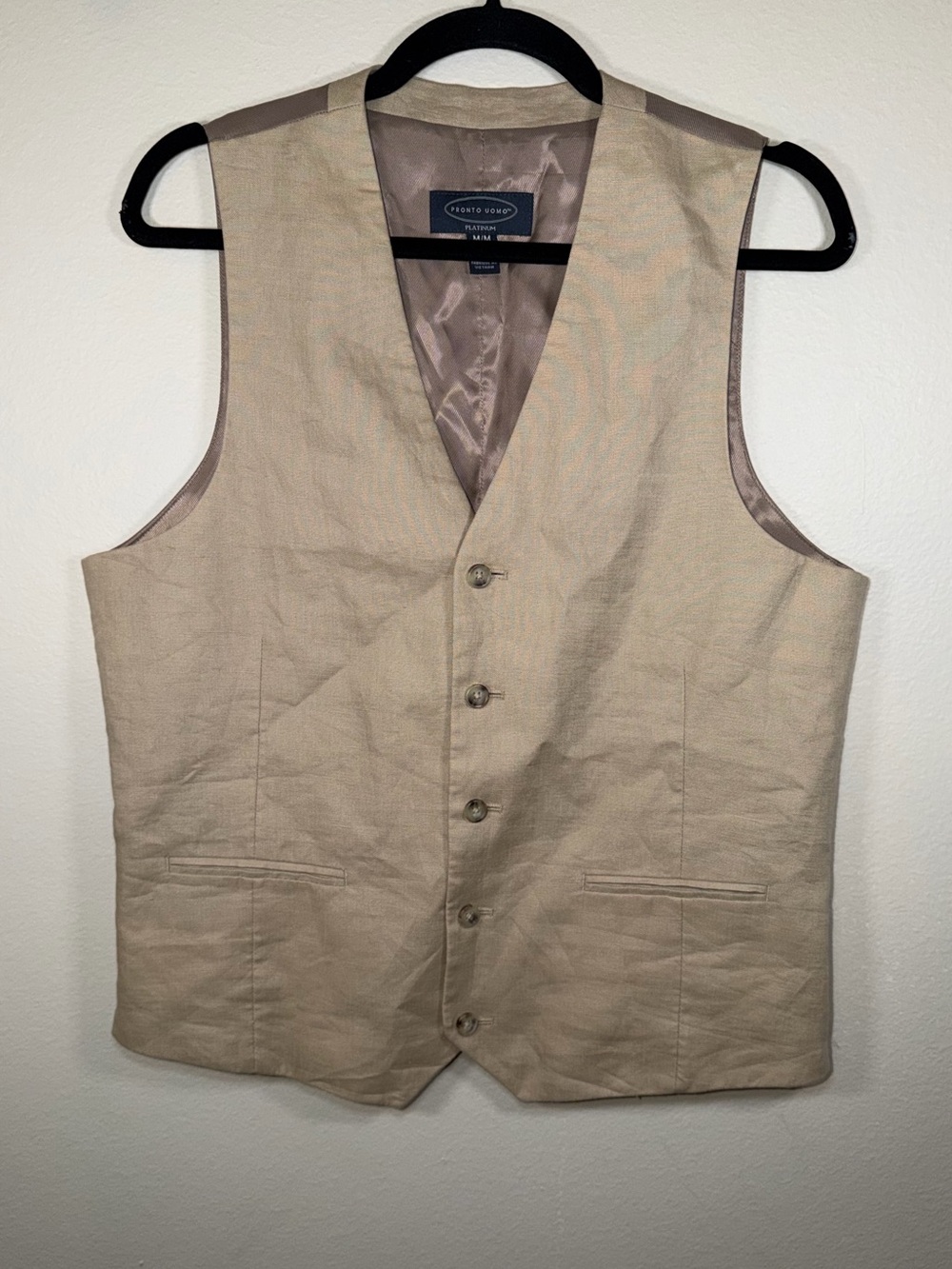 Vintage Pronto Uomo Linen Formal Vest Buttons Satin Office Business Classic